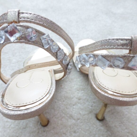 JESSICA SIMPSON shimmery gold single strap heels with crystal bead accets - Picture 11 of 11